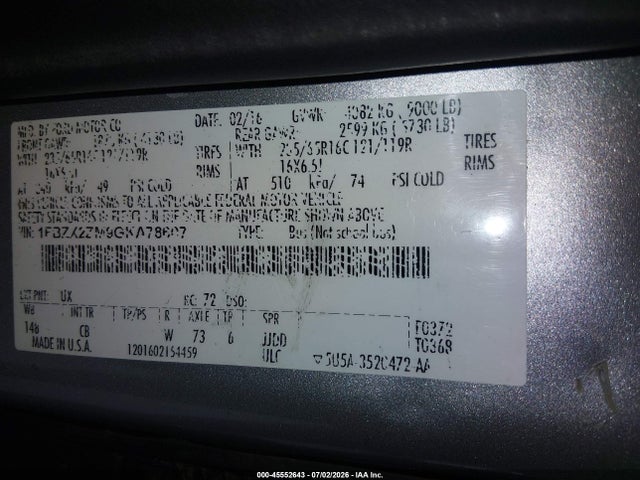 Aukcja sprzedaży 2016 Ford Transit-350 Xl/xlt, vin: 1FBZX2ZM9GKA78607, numer aukcji: 45552643