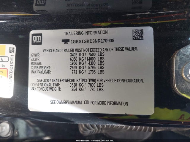 1GKS1GKD3NR170908 GMC Yukon Xl 2wd Slt