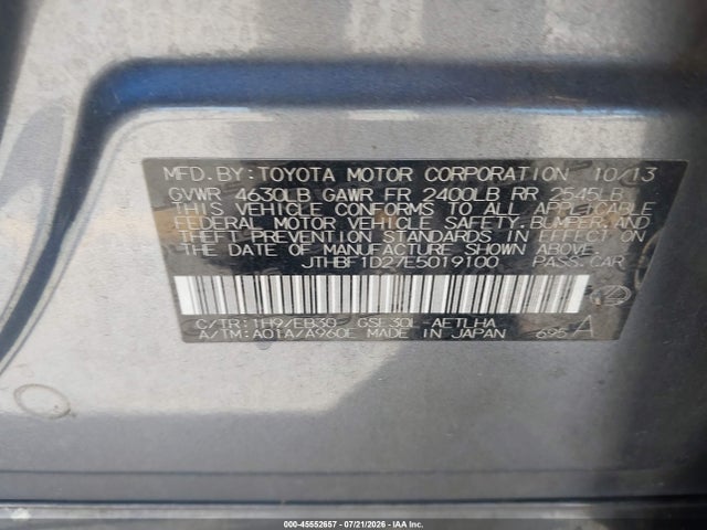 Lexus IS 250 2014 JTHBF1D27E5019100 Image 9