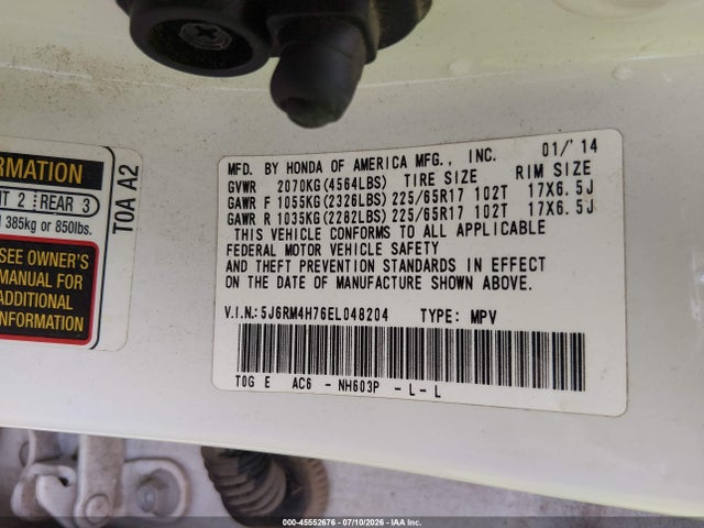 Honda Cr-v Ex-l 2014 5J6RM4H76EL048204 Image 9