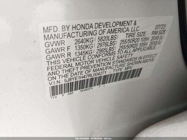 45552685 :رقم المزاد ، 5J8YE1H47RL004271 vin ، 2024 Acura Mdx Technology Package مزاد بيع