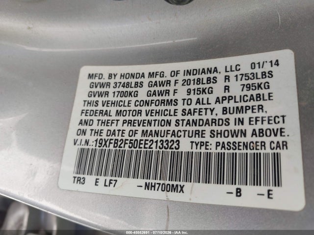 Aukcja sprzedaży 2014 Honda Civic Lx, vin: 19XFB2F50EE213323, numer aukcji: 45552691