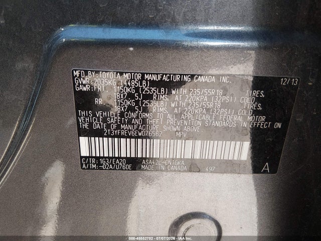 Toyota Rav4 Limited 2014 2T3YFREV6EW076562 Image 9