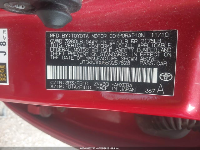 Aukcja sprzedaży 2011 Toyota Prius Two, vin: JTDKN3DU5B0257828, numer aukcji: 45552735