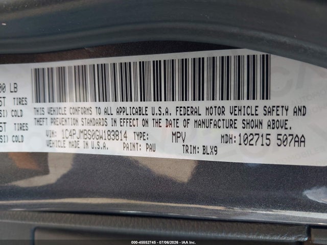 Aukcja sprzedaży 2016 Jeep Cherokee Trailhawk, vin: 1C4PJMBS0GW183814, numer aukcji: 45552745