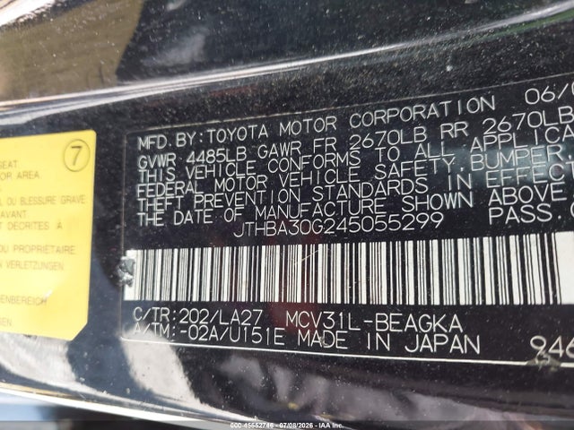 45552746 :رقم المزاد ، JTHBA30G245055299 vin ، 2004 Lexus Es 330 مزاد بيع