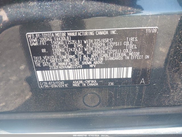 Aukcja sprzedaży 2010 Toyota Rav4, vin: 2T3ZF4DV4AW022549, numer aukcji: 45552748