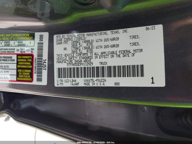 Продаж на аукціоні авто 2023 Toyota Tundra, vin: 5TFMA5DB3PX112929, номер лоту: 45552756