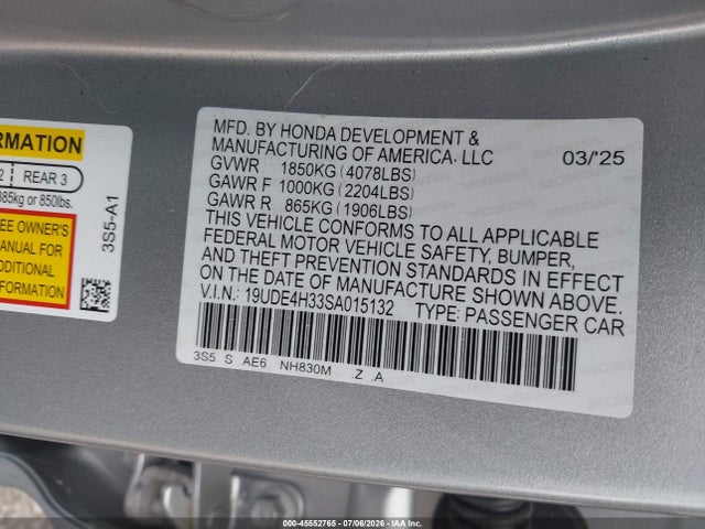 Aukcja sprzedaży 2025 Acura Integra A-spec, vin: 19UDE4H33SA015132, numer aukcji: 45552765