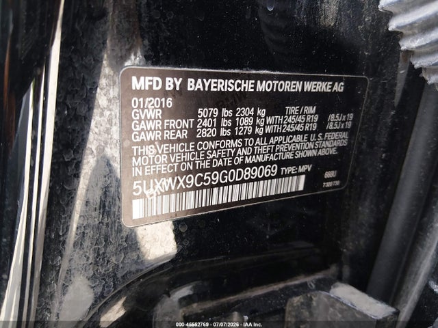Продаж на аукціоні авто 2016 Bmw X3 Xdrive28i, vin: 5UXWX9C59G0D89069, номер лоту: 45552769