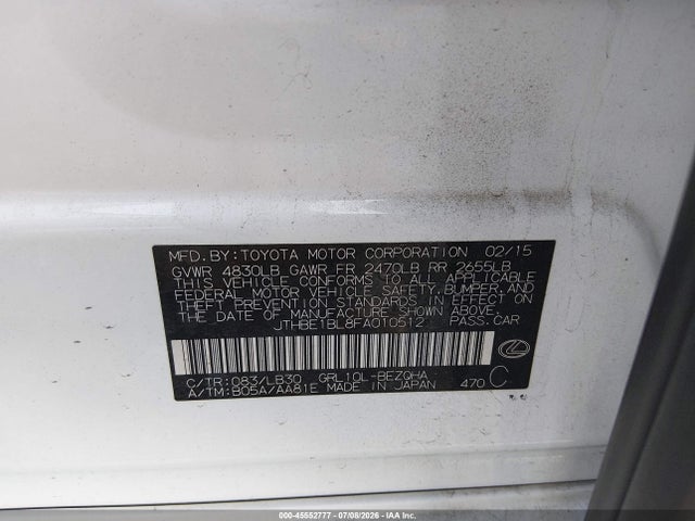 Продажа на аукционе авто 2015 Lexus Gs 350, vin: JTHBE1BL8FA010512, номер лота: 45552777