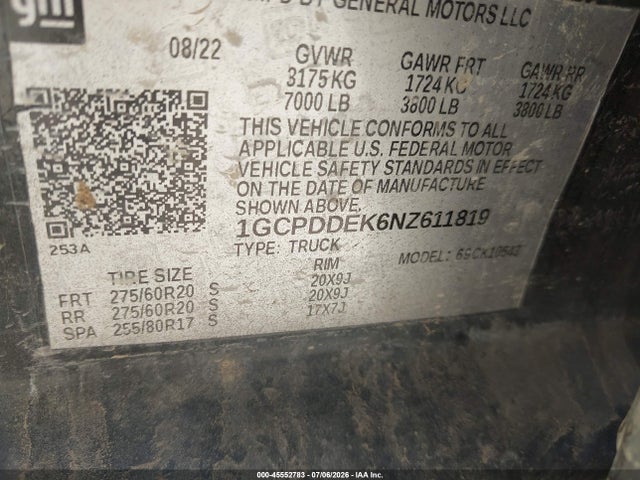 1GCPDDEK6NZ611819 Chevrolet Silverado 1500 4wd Standard Bed Lt