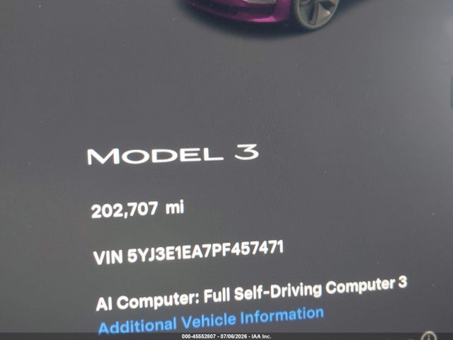 Продаж на аукціоні авто 2023 Tesla Model 3 Rear-wheel Drive, vin: 5YJ3E1EA7PF457471, номер лоту: 45552807