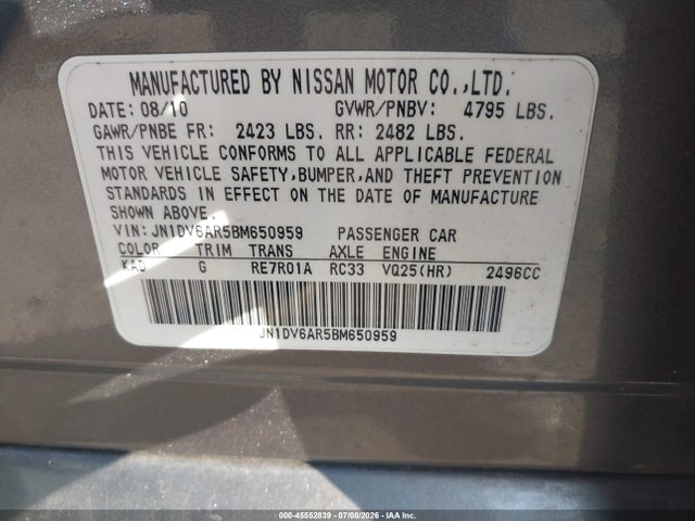 Aukcja sprzedaży 2011 Infiniti G25x, vin: JN1DV6AR5BM650959, numer aukcji: 45552839