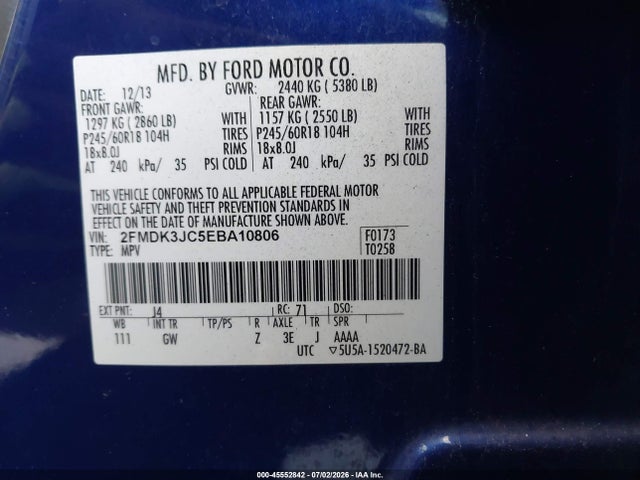 Ford EDGE SEL 2014 2FMDK3JC5EBA10806 Image 9