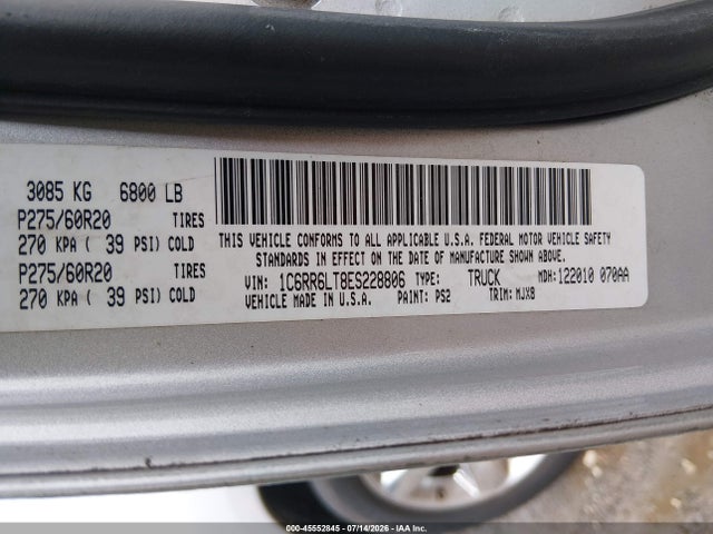 2014 Ram 1500 Big Horn მანქანა იყიდება აუქციონზე, vin: 1C6RR6LT8ES228806, აუქციონის ნომერი: 45552845
