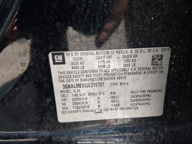 Aukcja sprzedaży 2018 Gmc Terrain Sle, vin: 3GKALMEV0JL315767, numer aukcji: 45552855