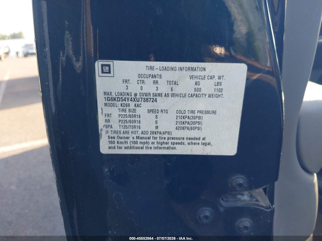 45552864 :رقم المزاد ، 1G6KD54Y4XU738724 vin ، 1999 Cadillac Deville Standard مزاد بيع