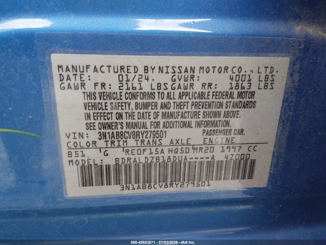 Продаж на аукціоні авто 2024 Nissan Sentra Sv Xtronic Cvt, vin: 3N1AB8CV8RY279501, номер лоту: 45552871