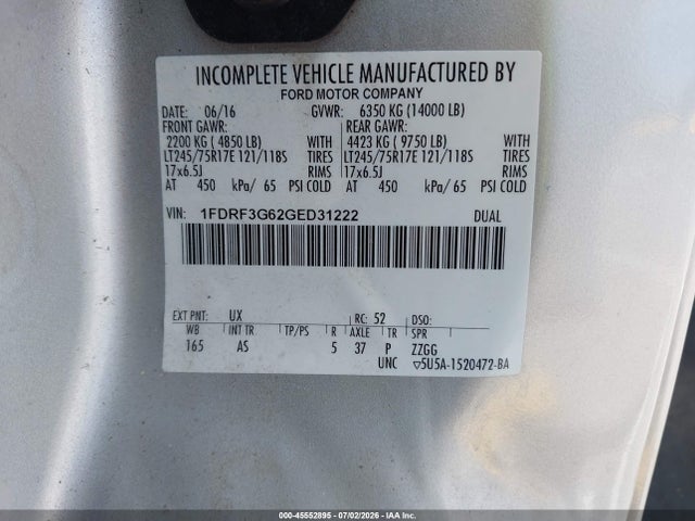 1FDRF3G62GED31222 Ford F-350 Chassis Xl/xlt