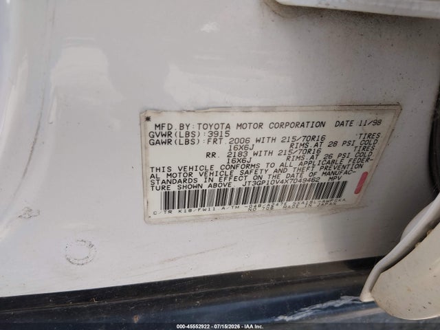 45552922 :رقم المزاد ، JT3GP10V4X7049462 vin ، 1999 Toyota Rav4 مزاد بيع
