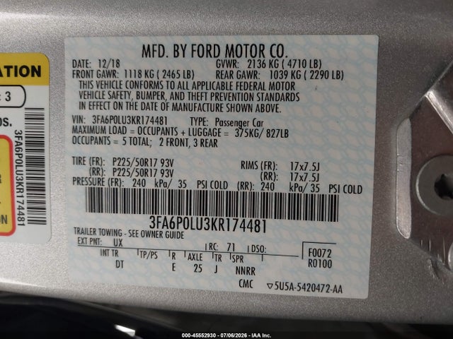 Ford Fusion Hybrid Se 2019 3FA6P0LU3KR174481 Image 9