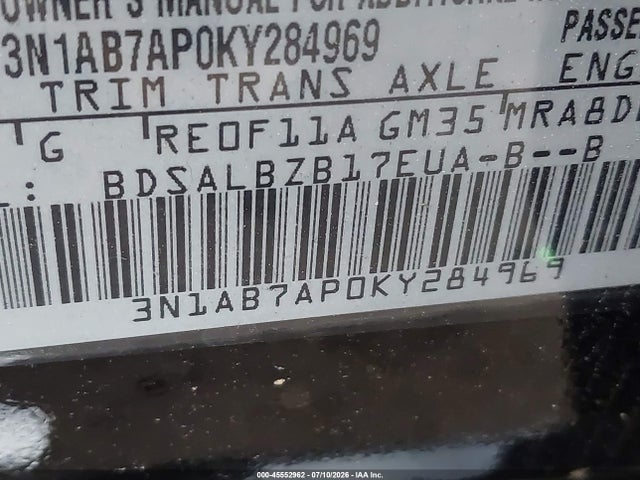 45552962 :رقم المزاد ، 3N1AB7AP0KY284969 vin ، 2019 Nissan Sentra S مزاد بيع