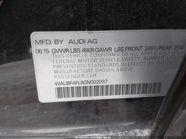 Aukcja sprzedaży 2016 Audi A4 Premium, vin: WAUBFAFL8GN002037, numer aukcji: 45552974