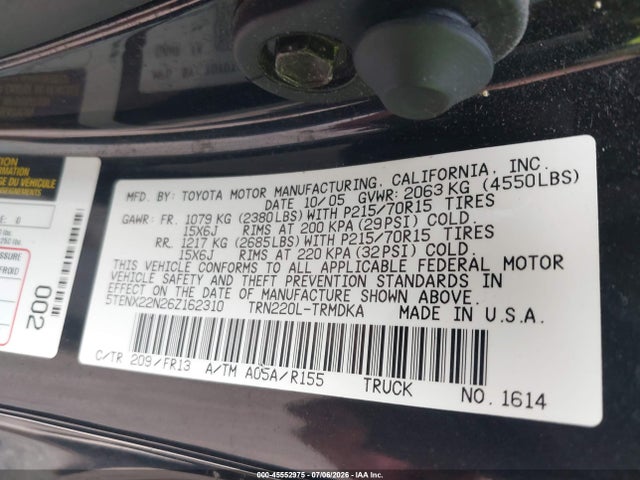 45552975 :رقم المزاد ، 5TENX22N26Z162310 vin ، 2006 Toyota Tacoma مزاد بيع