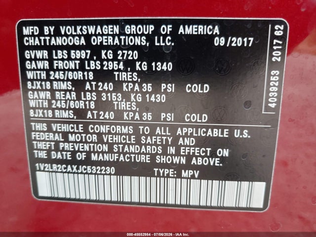 Продажа на аукционе авто 2018 Volkswagen Atlas 3.6l V6 Se/3.6l V6 Se W/technology, vin: 1V2LR2CAXJC532230, номер лота: 45552984