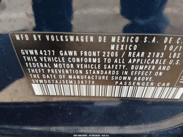 Продажа на аукционе авто 2014 Volkswagen Jetta 1.8t Se, vin: 3VWD07AJ3EM236774, номер лота: 45552985