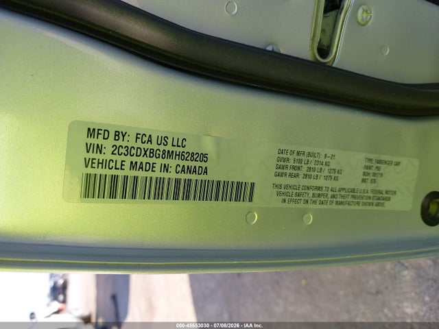 45553030 :رقم المزاد ، 2C3CDXBG8MH628205 vin ، 2021 Dodge Charger Sxt Rwd مزاد بيع