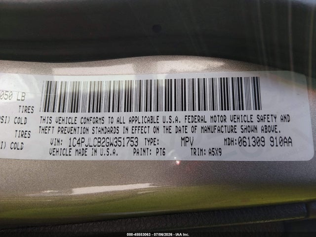 45553063 :رقم المزاد ، 1C4PJLCB2GW351753 vin ، 2016 Jeep Cherokee Latitude مزاد بيع
