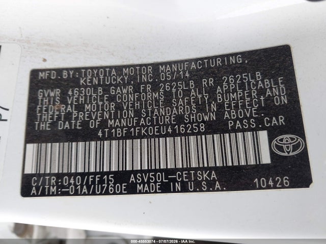 Продажа на аукционе авто 2014 Toyota Camry Se, vin: 4T1BF1FK0EU416258, номер лота: 45553074