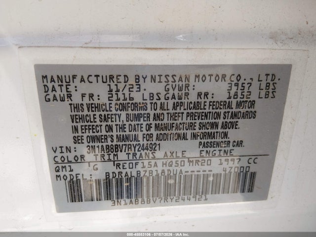 Aukcja sprzedaży 2024 Nissan Sentra S Xtronic Cvt, vin: 3N1AB8BV7RY244921, numer aukcji: 45553106