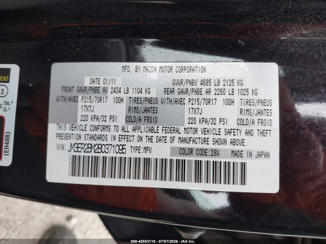 Aukcja sprzedaży 2011 Mazda Cx-7 I Sport, vin: JM3ER2BM2B0371095, numer aukcji: 45553110