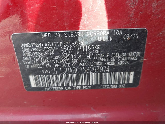 45553127 :رقم المزاد ، JF1GUABC7S8257974 vin ، 2025 Subaru Impreza Base 5-door مزاد بيع