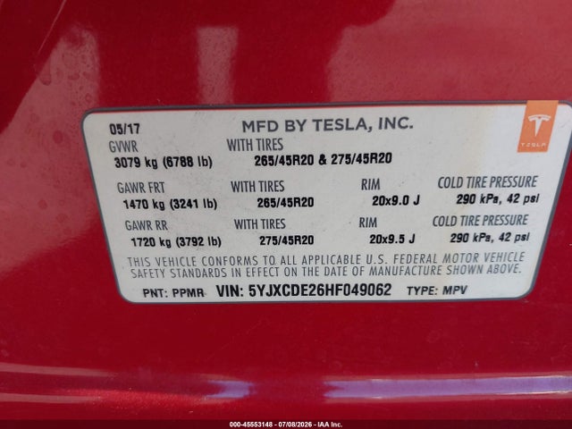 Tesla Model X 100d/75d/90d 2017 5YJXCDE26HF049062 Image 9