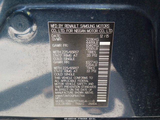 Aukcja sprzedaży 2016 Nissan Rogue S, vin: KNMAT2MT0GP641744, numer aukcji: 45553149