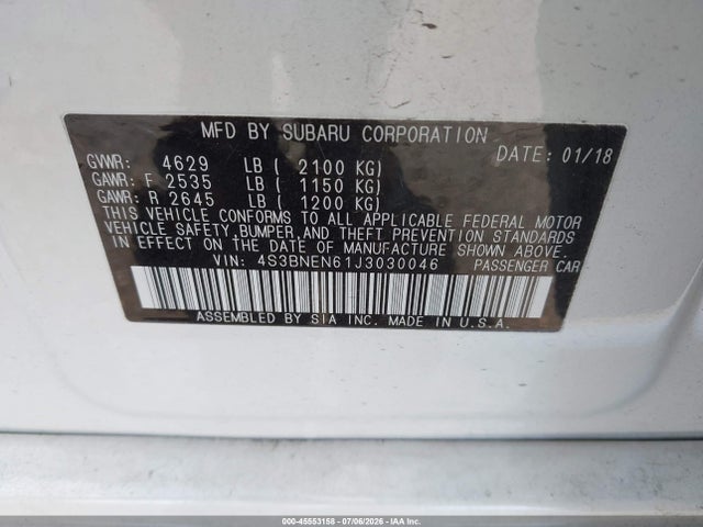 Aukcja sprzedaży 2018 Subaru Legacy 3.6r Limited, vin: 4S3BNEN61J3030046, numer aukcji: 45553158