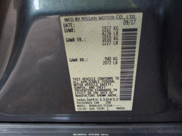1N4AL3AP4JC110452 Nissan Altima 2.5 Sr