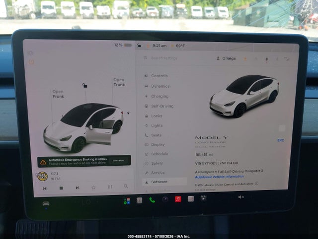 45553174 :رقم المزاد ، 5YJYGDEE7MF194138 vin ، 2021 Tesla Model Y Long Range Dual Motor All-wheel Drive مزاد بيع