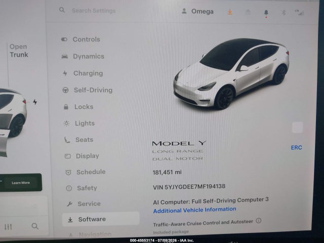 45553174 :رقم المزاد ، 5YJYGDEE7MF194138 vin ، 2021 Tesla Model Y Long Range Dual Motor All-wheel Drive مزاد بيع