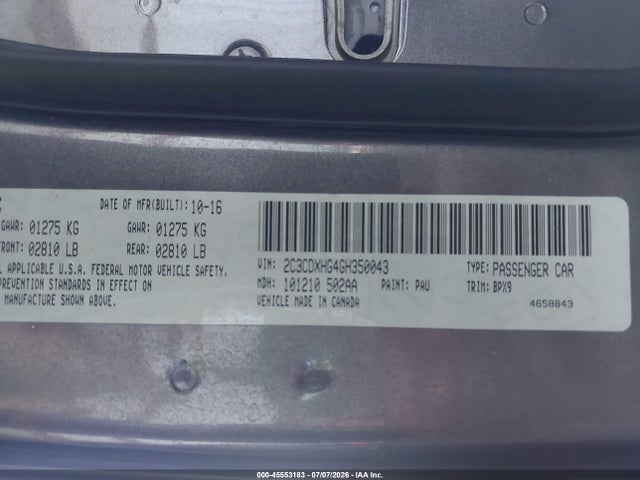 Dodge Charger Sxt 2016 2C3CDXHG4GH350043 Image 9