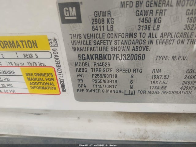 Продаж на аукціоні авто 2015 Buick Enclave Leather, vin: 5GAKRBKD7FJ320060, номер лоту: 45553203