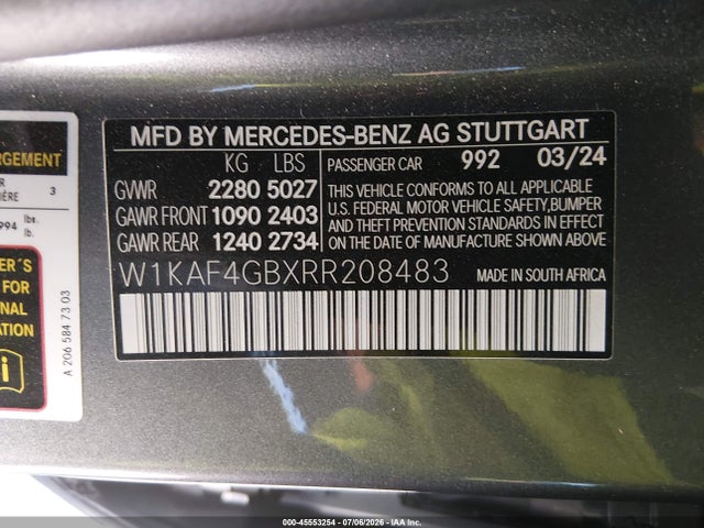 W1KAF4GBXRR208483 Mercedes-Benz C 300