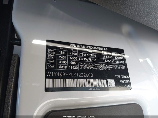 45553295 :رقم المزاد ، W1Y4KBHY5ST222600 vin ، 2025 Mercedes-benz Sprinter 2500 Standard Roof 4-cyl Diesel مزاد بيع