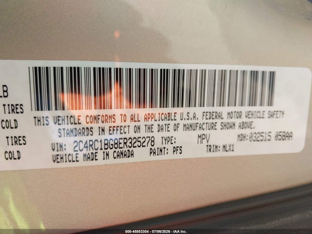 Продаж на аукціоні авто 2014 Chrysler Town & Country Touring, vin: 2C4RC1BG8ER325278, номер лоту: 45553304