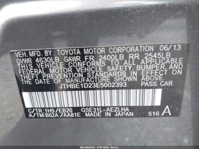 Продажа на аукционе авто 2014 Lexus Is 350, vin: JTHBE1D23E5002393, номер лота: 45553333