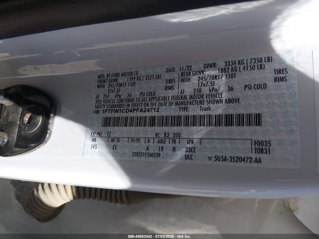 Aukcja sprzedaży 2023 Ford F-150, vin: 1FTFW1CD4PFA24712, numer aukcji: 45553342